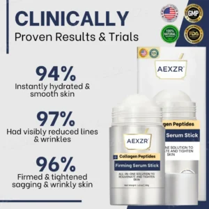 🔥FDA Approved⭐ WHO Approved🌍 AEXZR® Collagen Peptides Firming Serum Stick - Revert your skin age back to 20 years ago! 🕰️✨ Non-allergenic, non-irritating, suitable for sensitive skin. 🌿💖